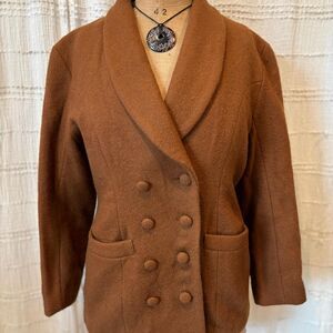 Vtg. Unbranded Women's Brown Wool Blend Double Breasted Pea Coat